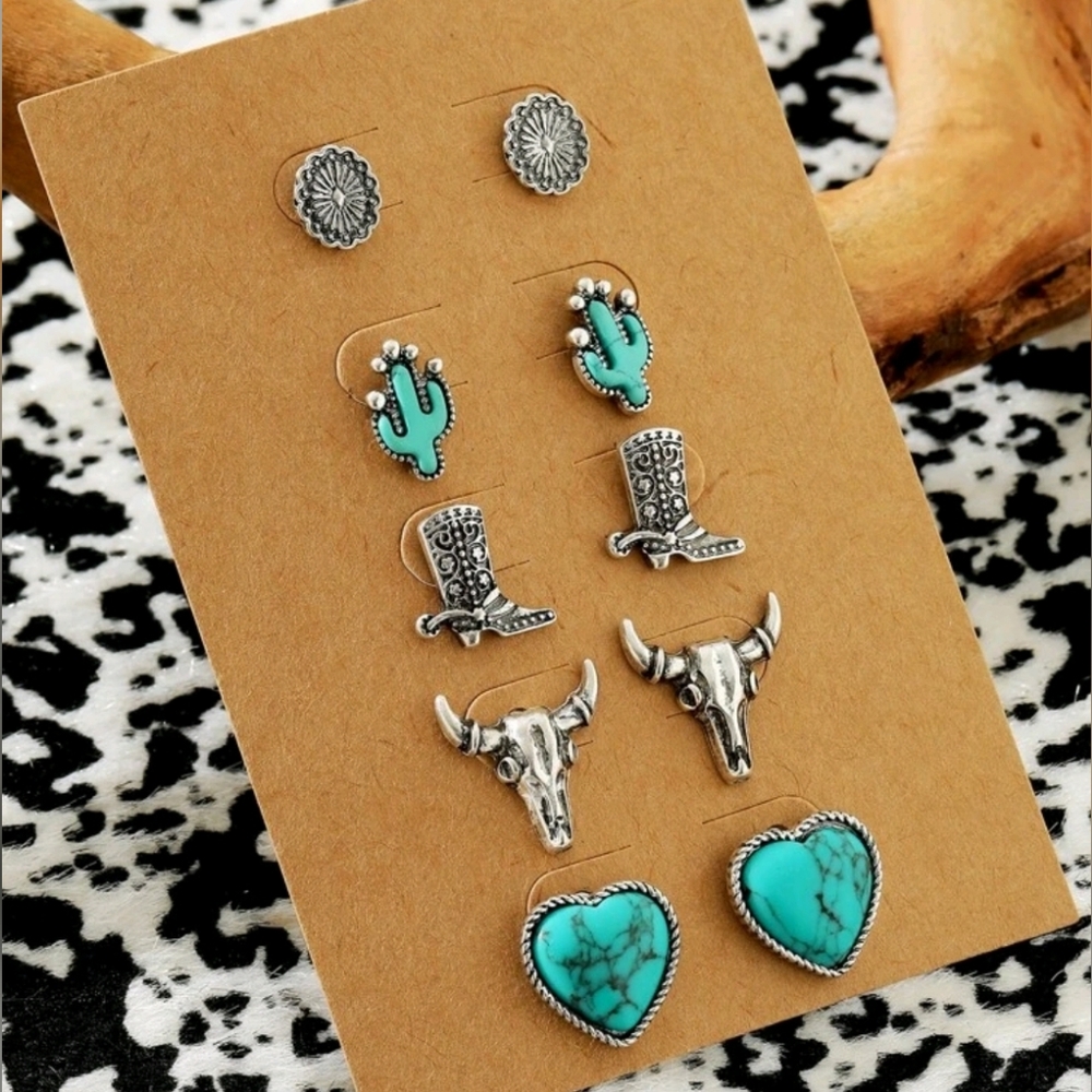 Western Themed Earrings 5-pair Set - Picture 3 of 3